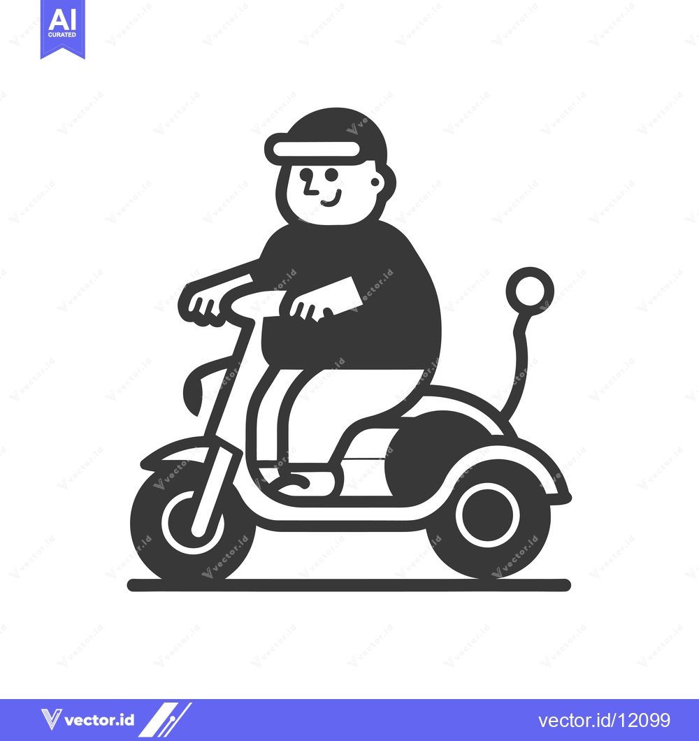 Premium Vector dari A cartoon man in a cap riding a small, rounded motorcycle