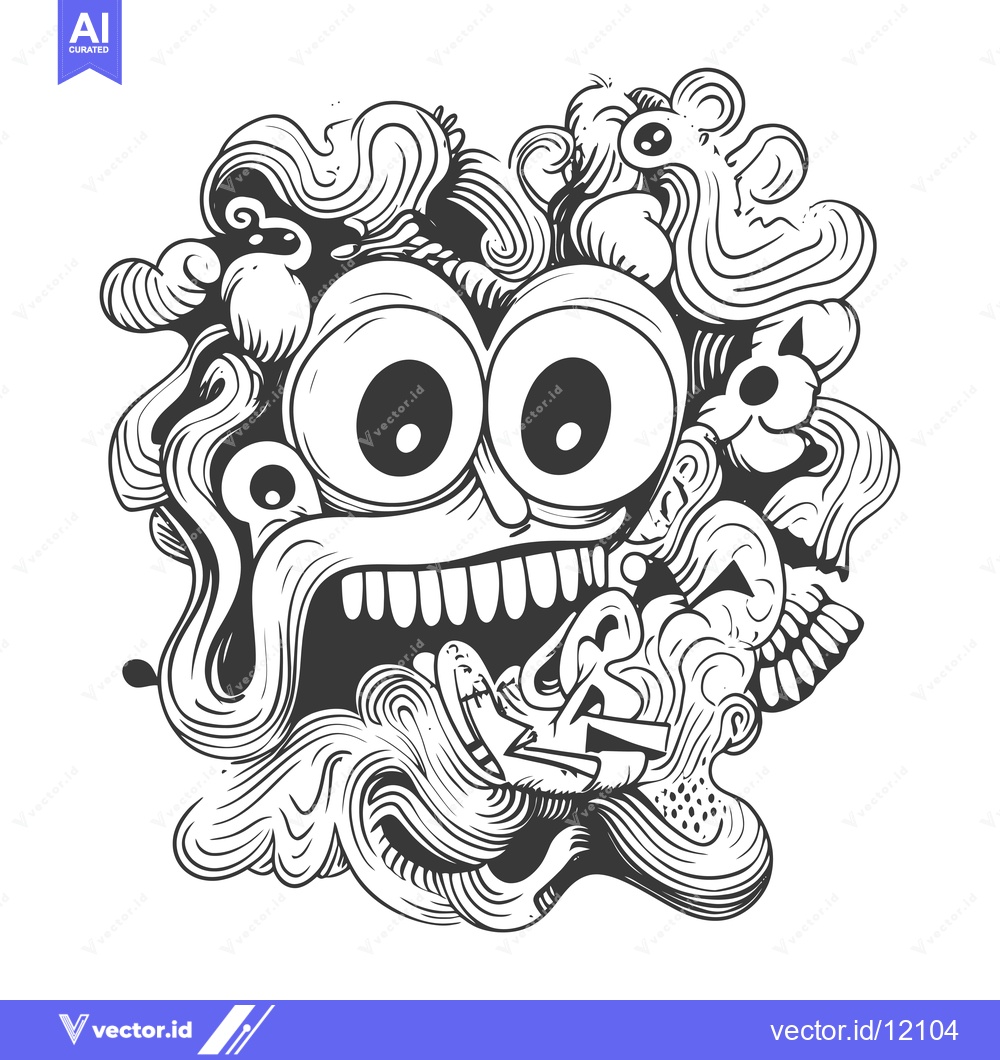Premium Vector dari A Cartoon Monster with Large Eyes and Swirling Patterns