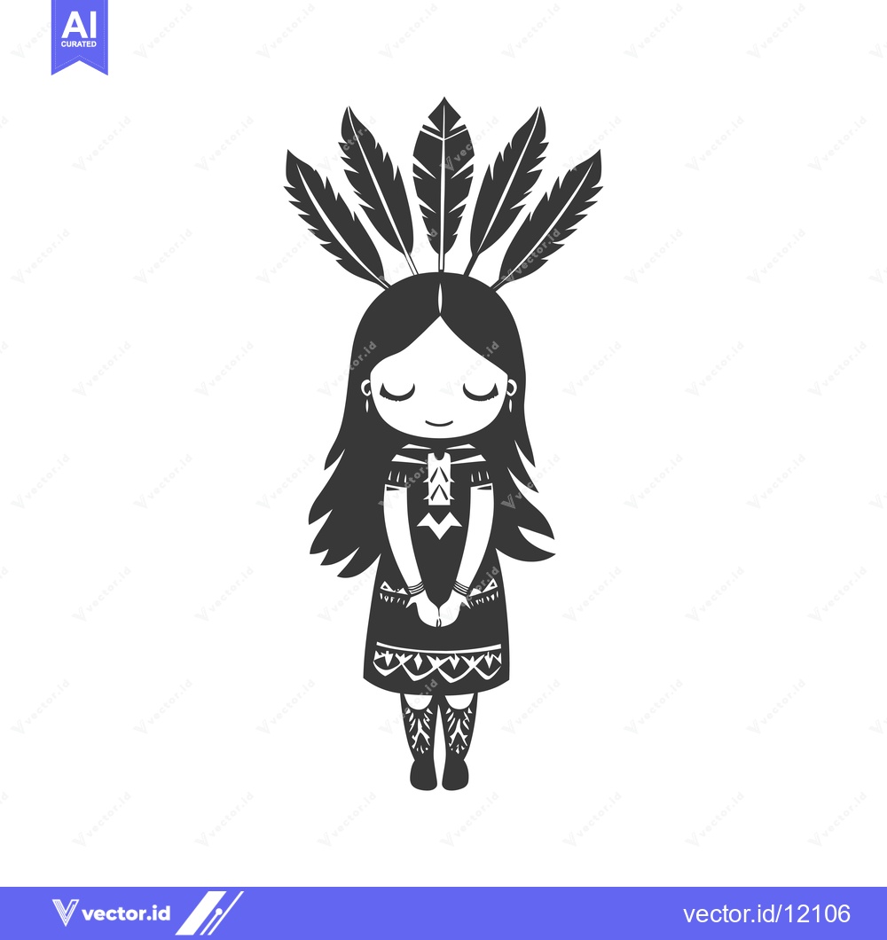 Premium Vector dari A Cartoon Native American Woman with Feathers in her Hair