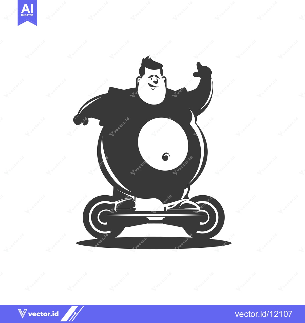 Premium Vector of A cartoon of a happy, overweight man riding a hoverboard