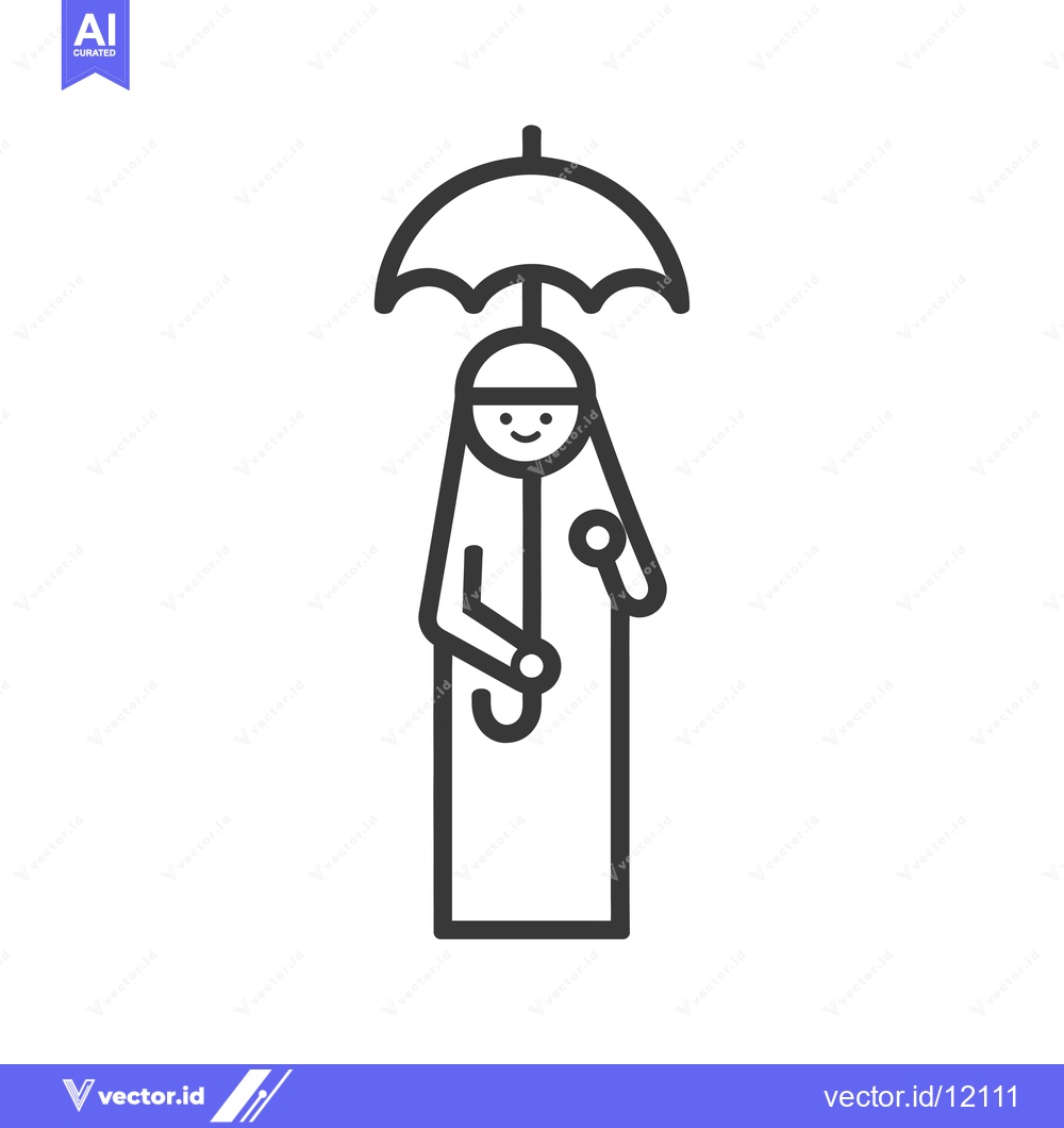 Premium Vector dari A cartoon person wearing a headscarf holding an umbrella