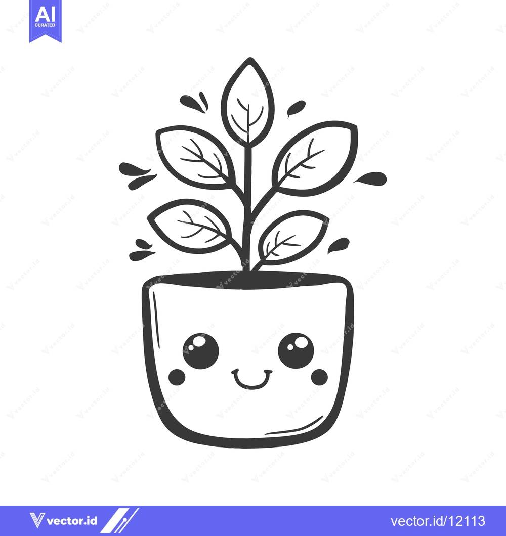 Premium Vector dari A Cartoon Plant with a Smiling Face in a Pot