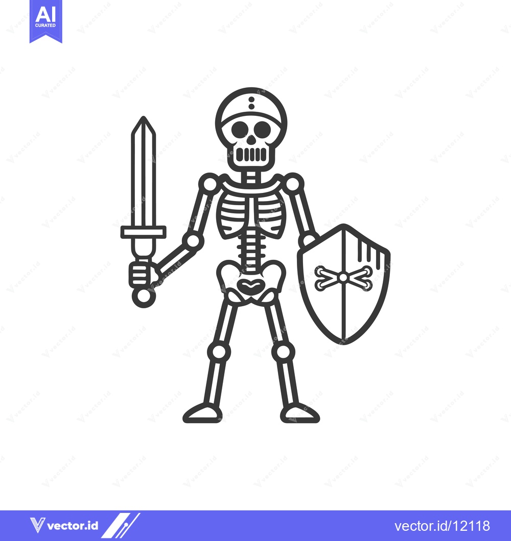 Premium Vector of A Cartoon Skeleton Warrior Holding a Sword and Shield