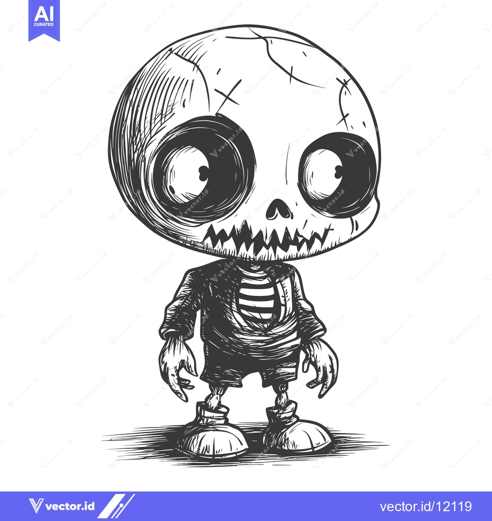 Premium Vector dari A Cartoon Skeleton with Big Eyes and Striped Shirt