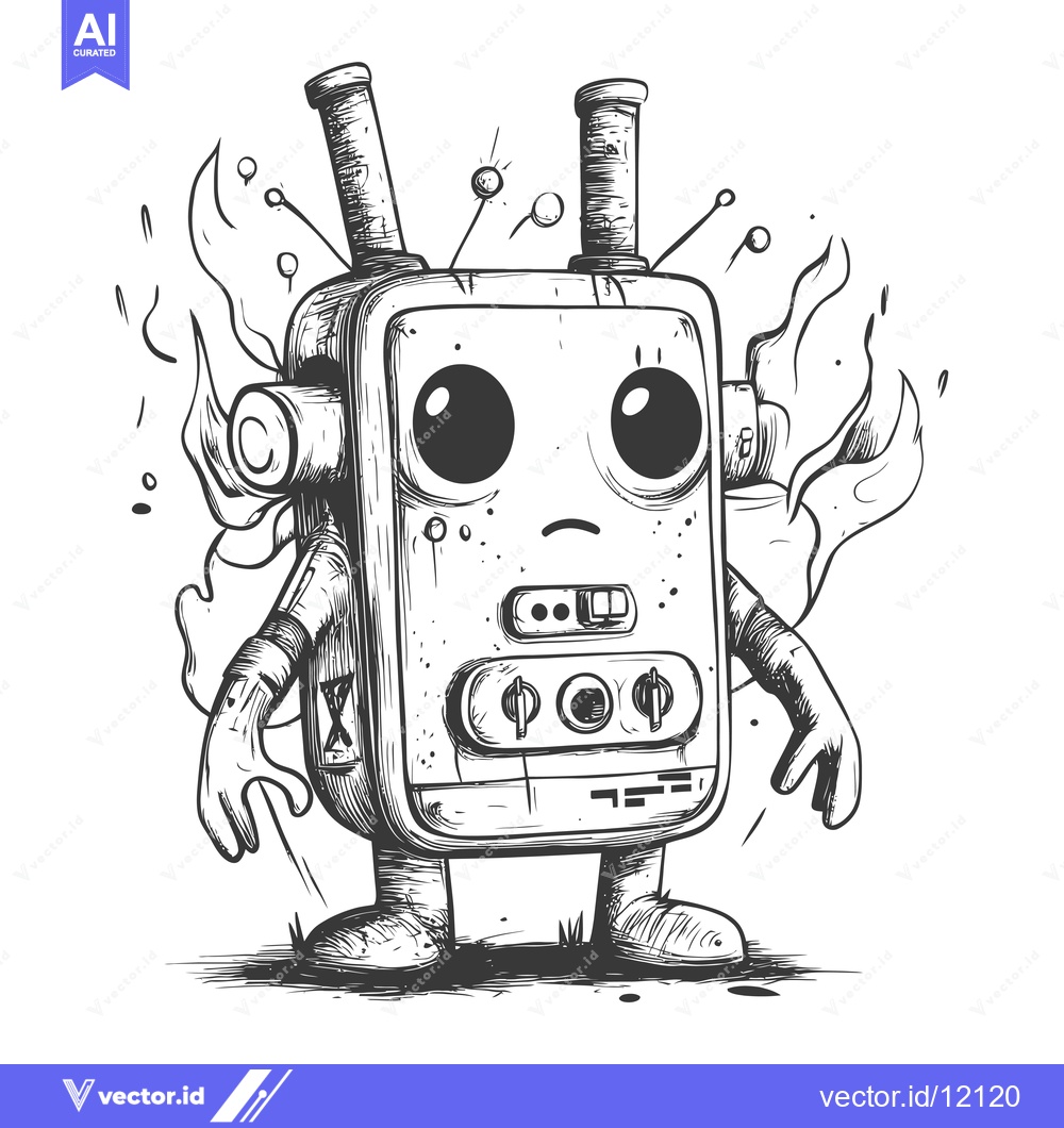 Premium Vector of A Cartoon Sketch of a Sentient Robot with Big Eyes
