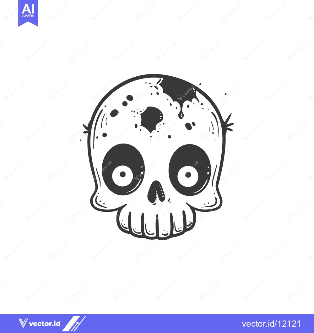 Premium Vector of A Cartoon Skull with Large Eyes and a Hole in its Head