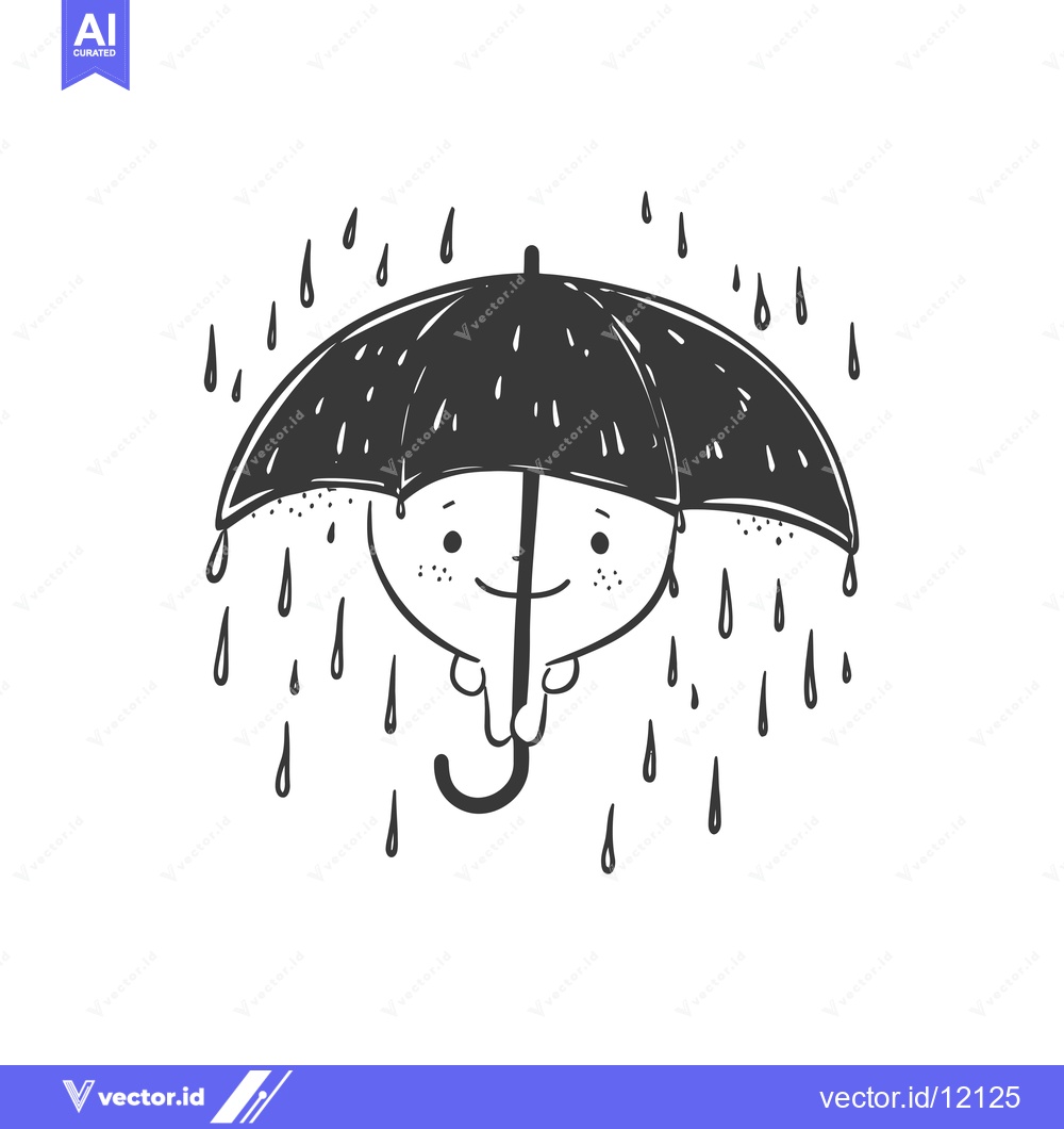 Premium Vector dari A Cartoon Umbrella with a Face Holding Itself in the Rain