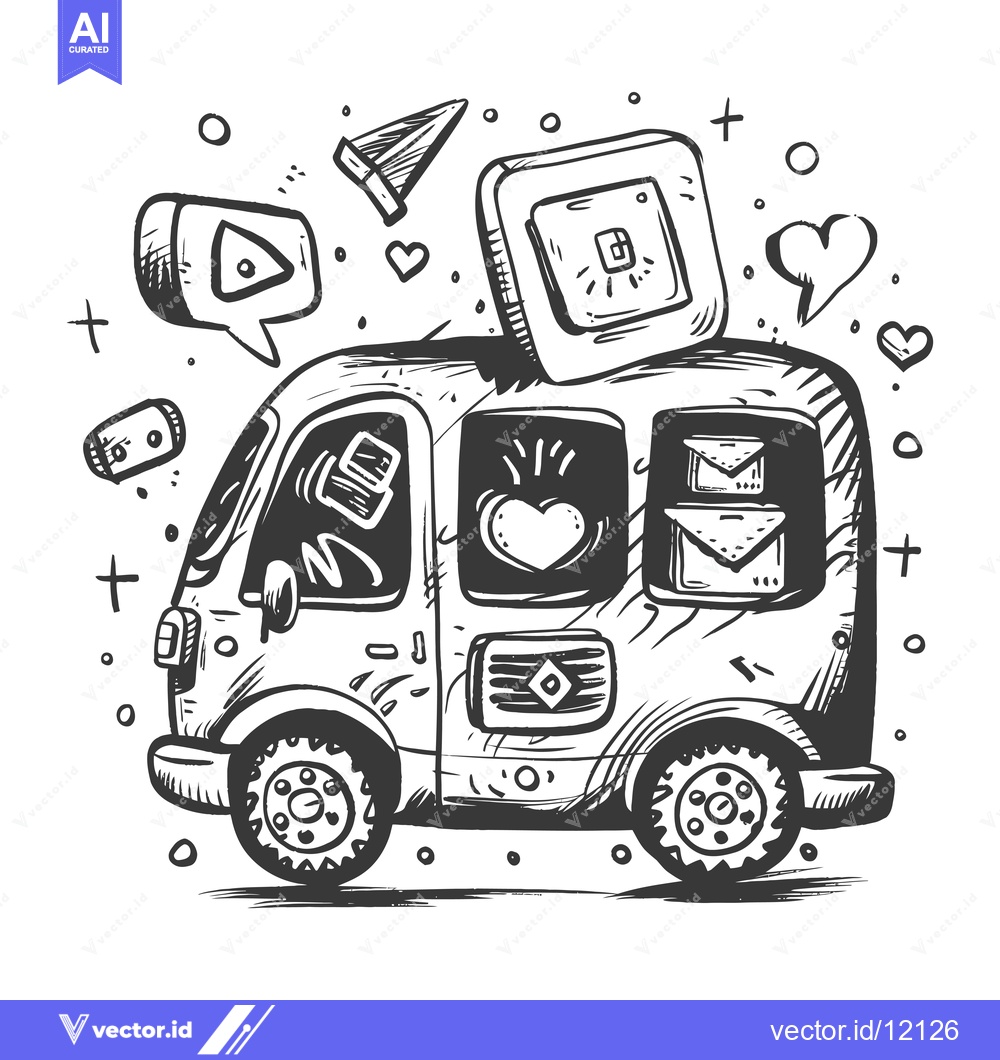 Premium Vector dari A Cartoon Van With Decorative Elements On Its Roof