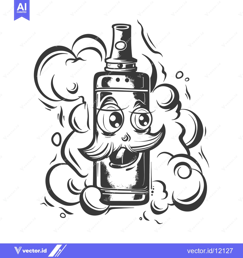 Premium Vector of A Cartoon Vaping Device With a Mustache and Eyebrows Exhaling Vapor