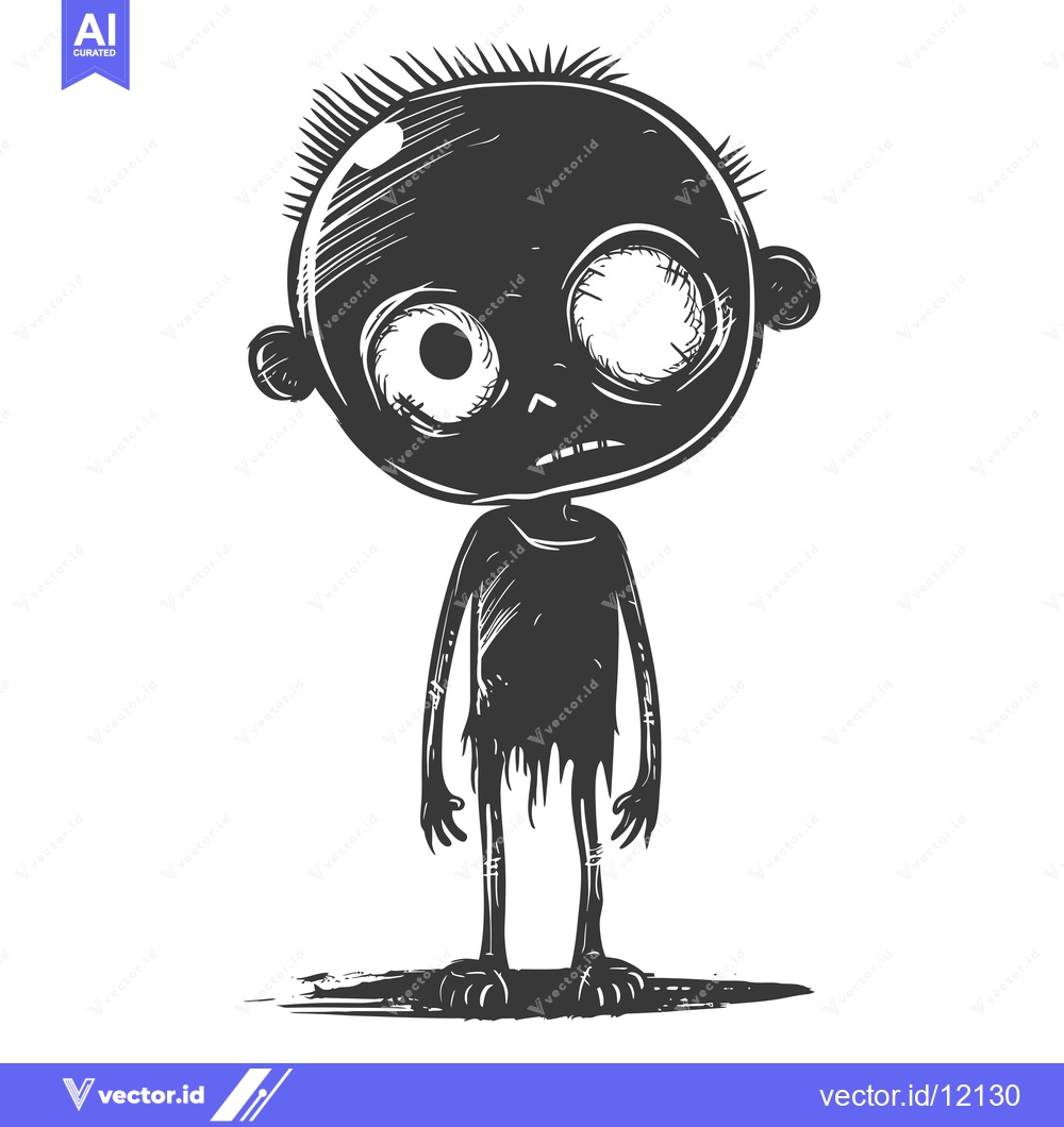 Premium Vector dari A Cartoon Zombie Child With One Eye