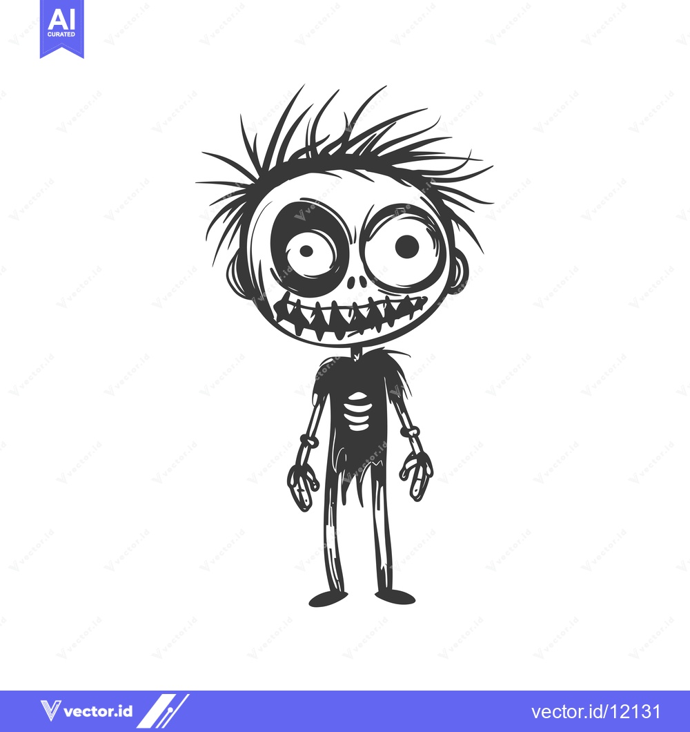 Premium Vector of A Cartoon Zombie with a Grinning Face and Visible Ribs