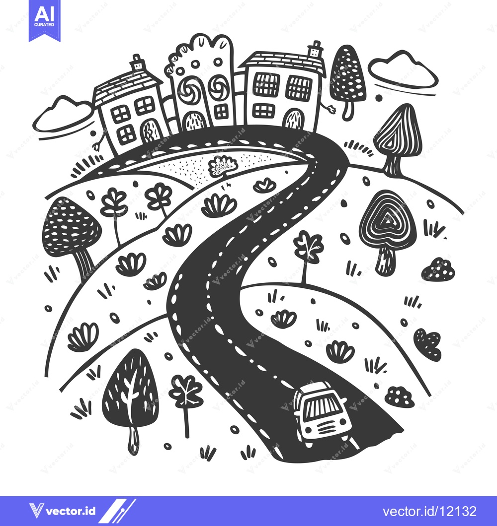 Premium Vector dari A Car Traveling Through a Cartoon Landscape