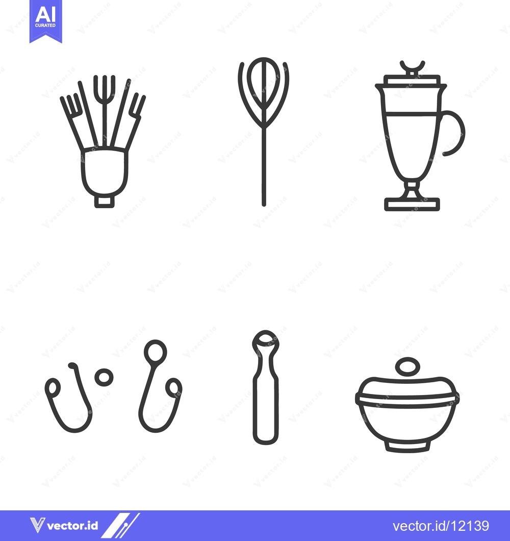Premium Vector dari Simple line drawings depicting kitchen utensils and a beverage contain