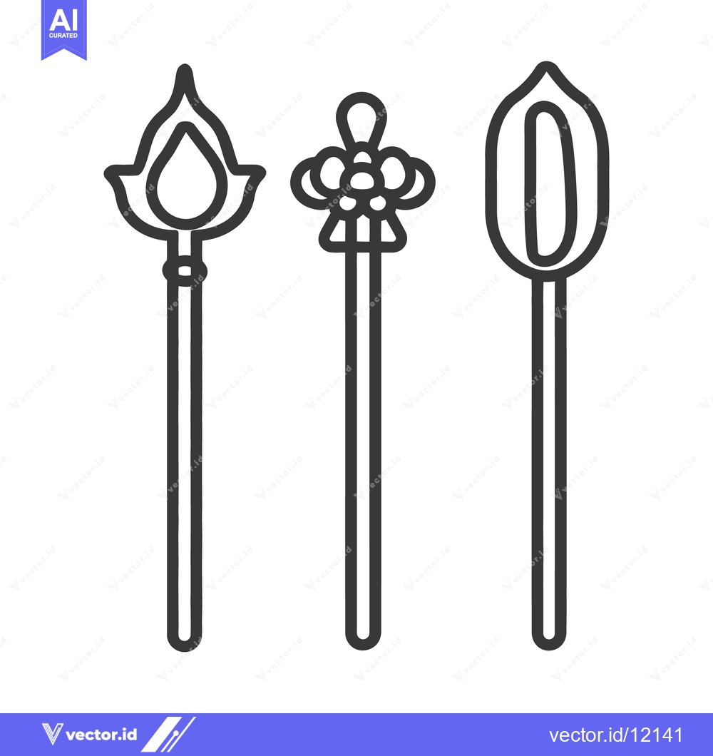 Premium Vector dari Three stylized decorative scepters displayed with different ornate top