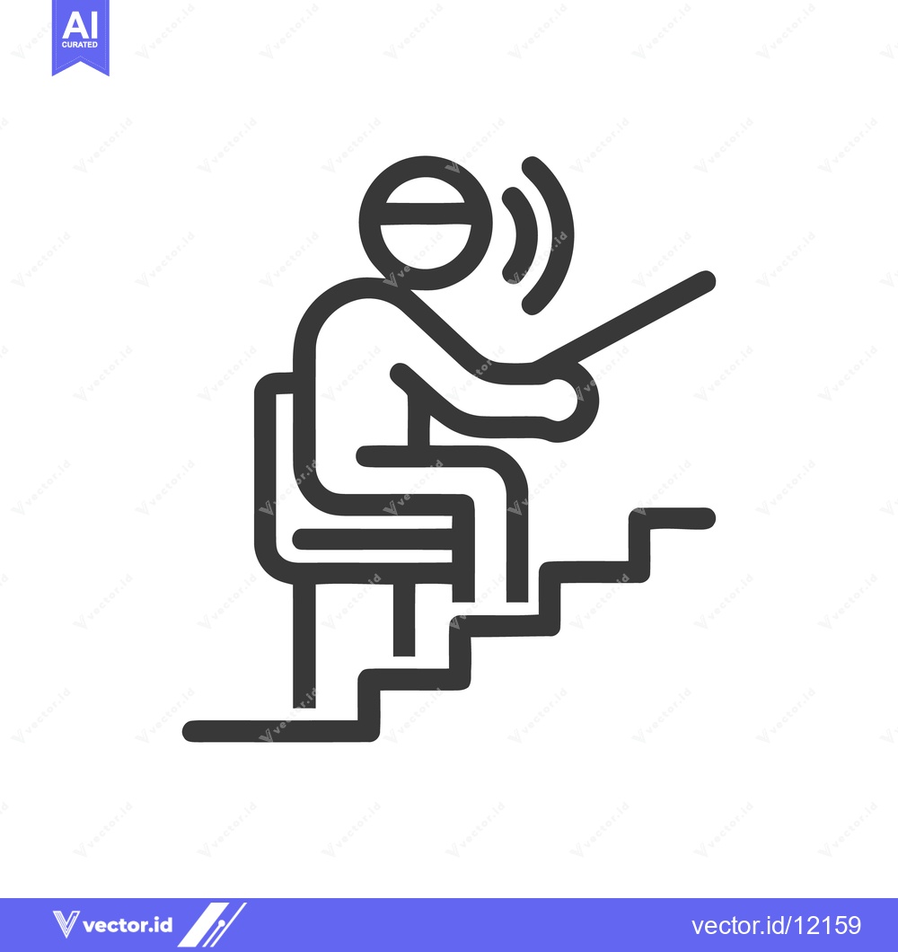 Premium Vector of Minimalist Icon: Person Seated on Stairs, Holding Stick, Emitting Soun