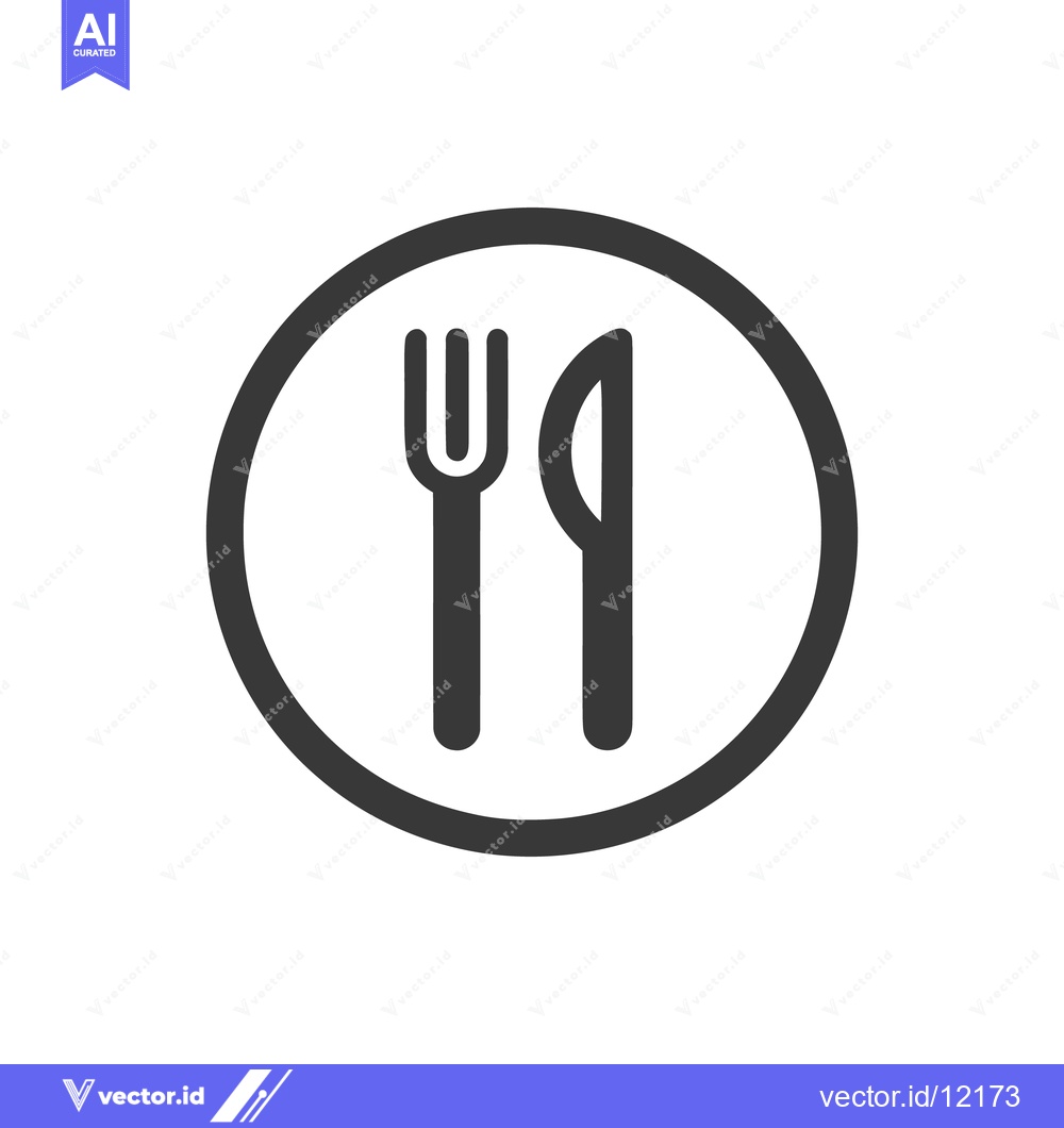 Premium Vector dari Minimalist Black and White Restaurant Icon: Fork and Knife in Circle