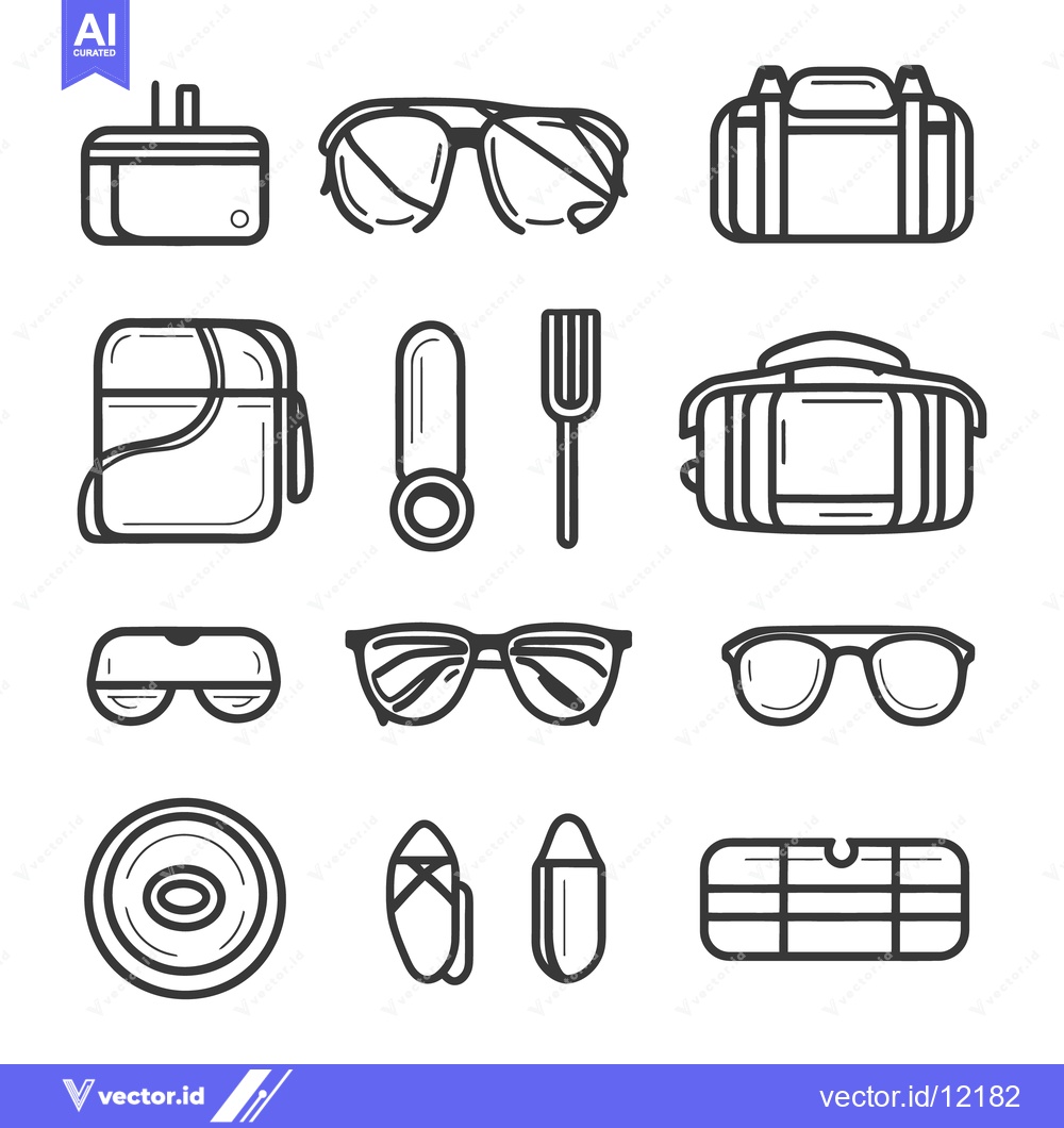 Premium Vector dari Collection of black outlined objects depicting everyday accessories an