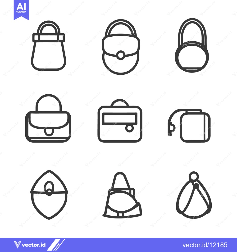 Premium Vector dari Different simple outlines of various handbag types and shapes displaye