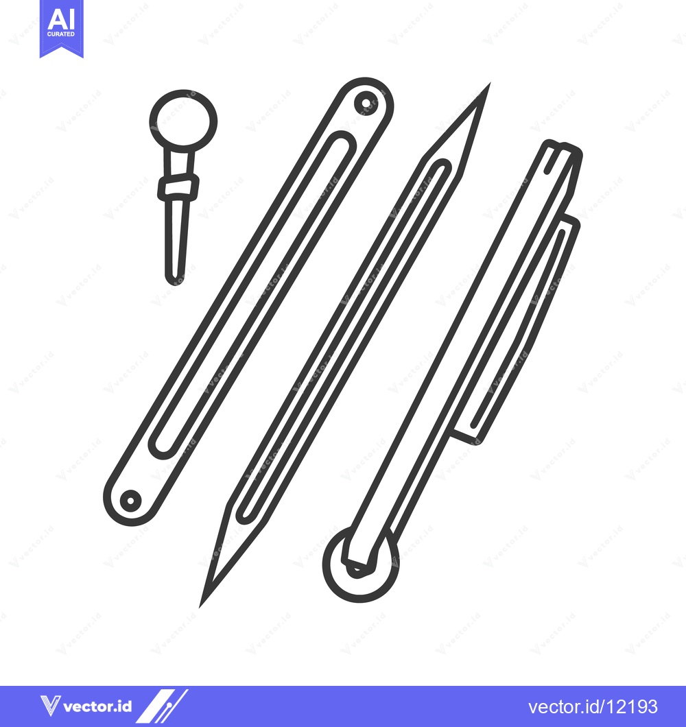 Premium Vector dari A line drawing depiction of various writing and drawing tools