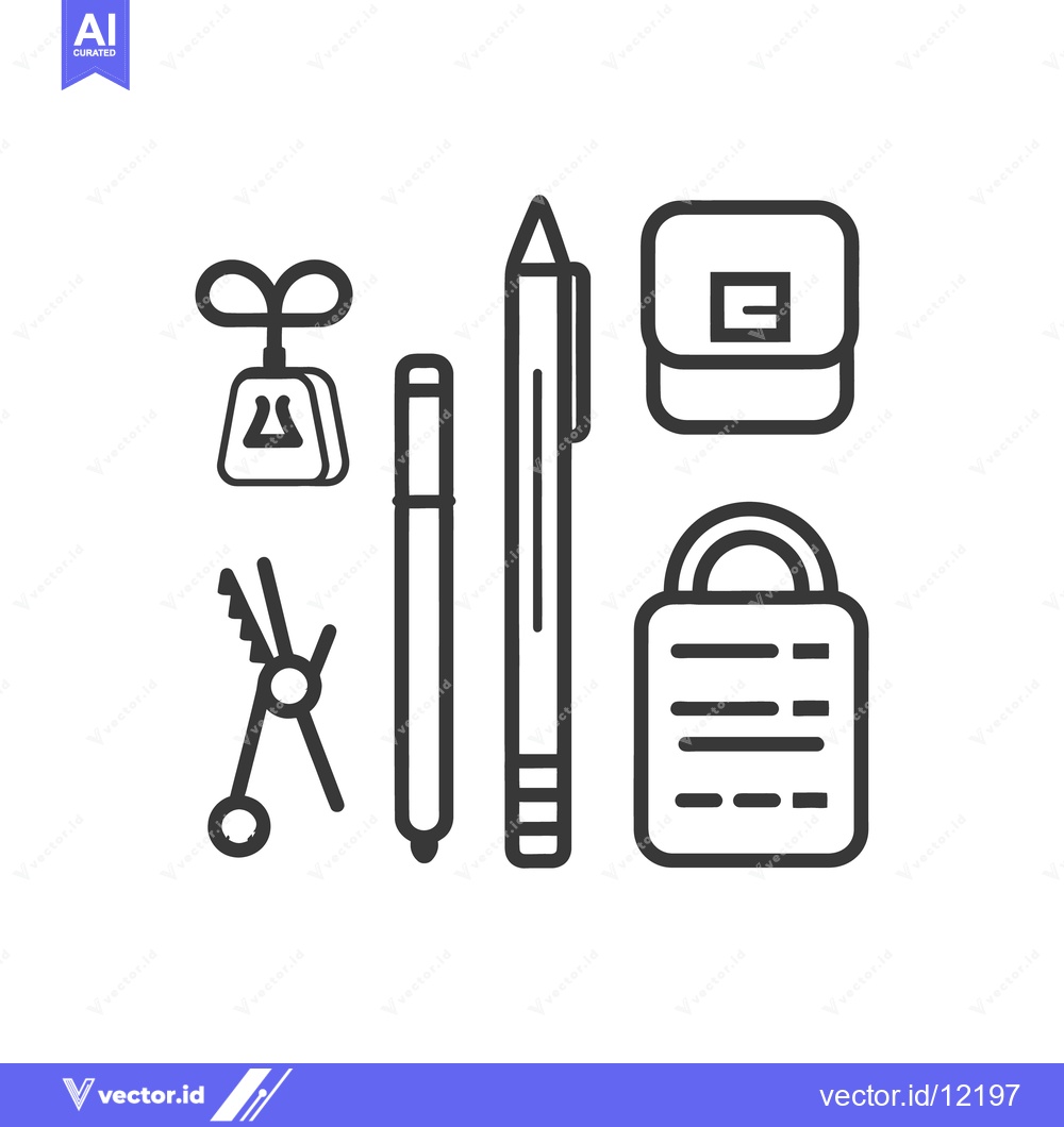 Premium Vector of Various writing and stationary tools and accessories are displayed in
