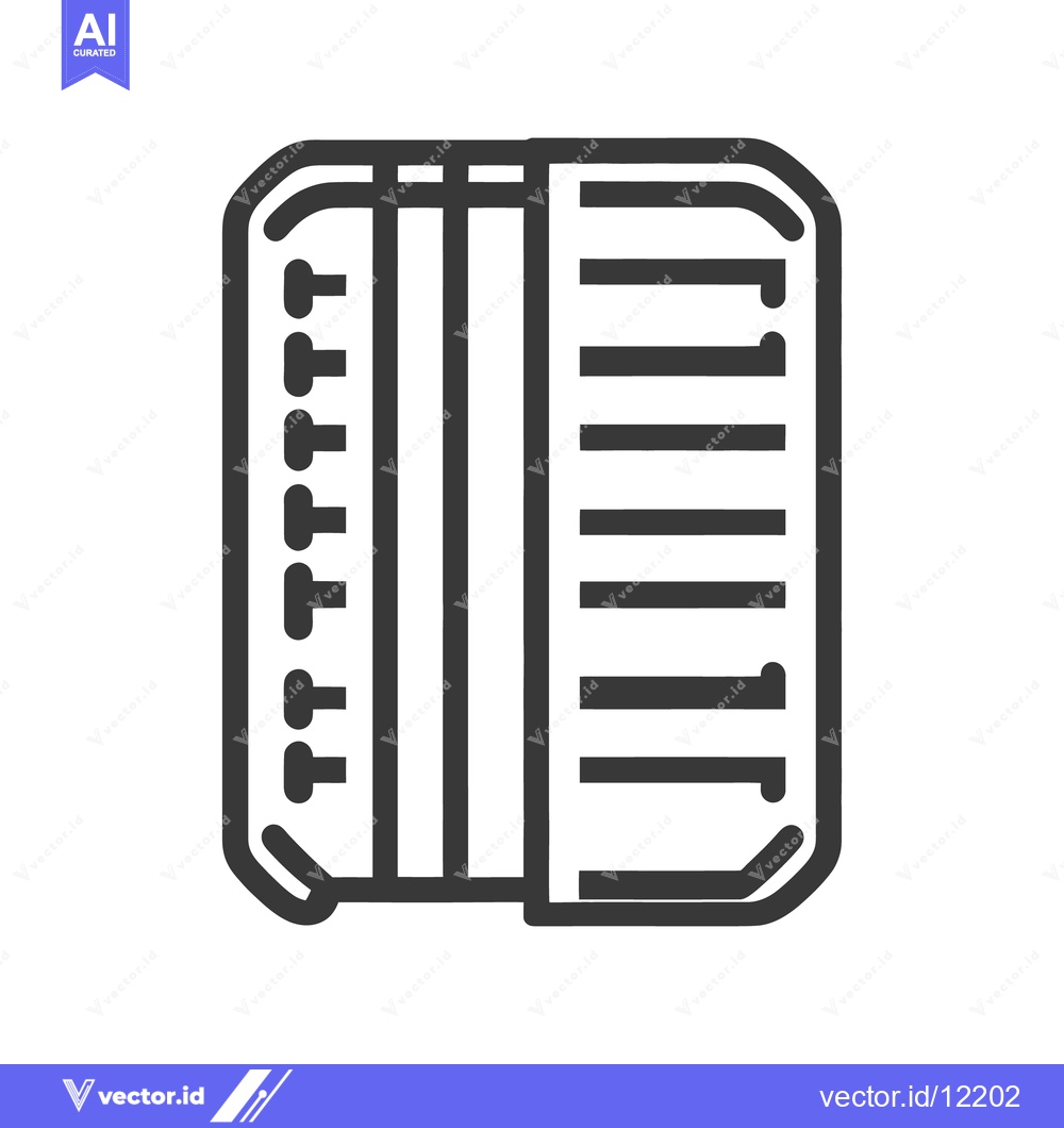 Premium Vector dari An outlined image depicts a musical instrument with keys and bellows