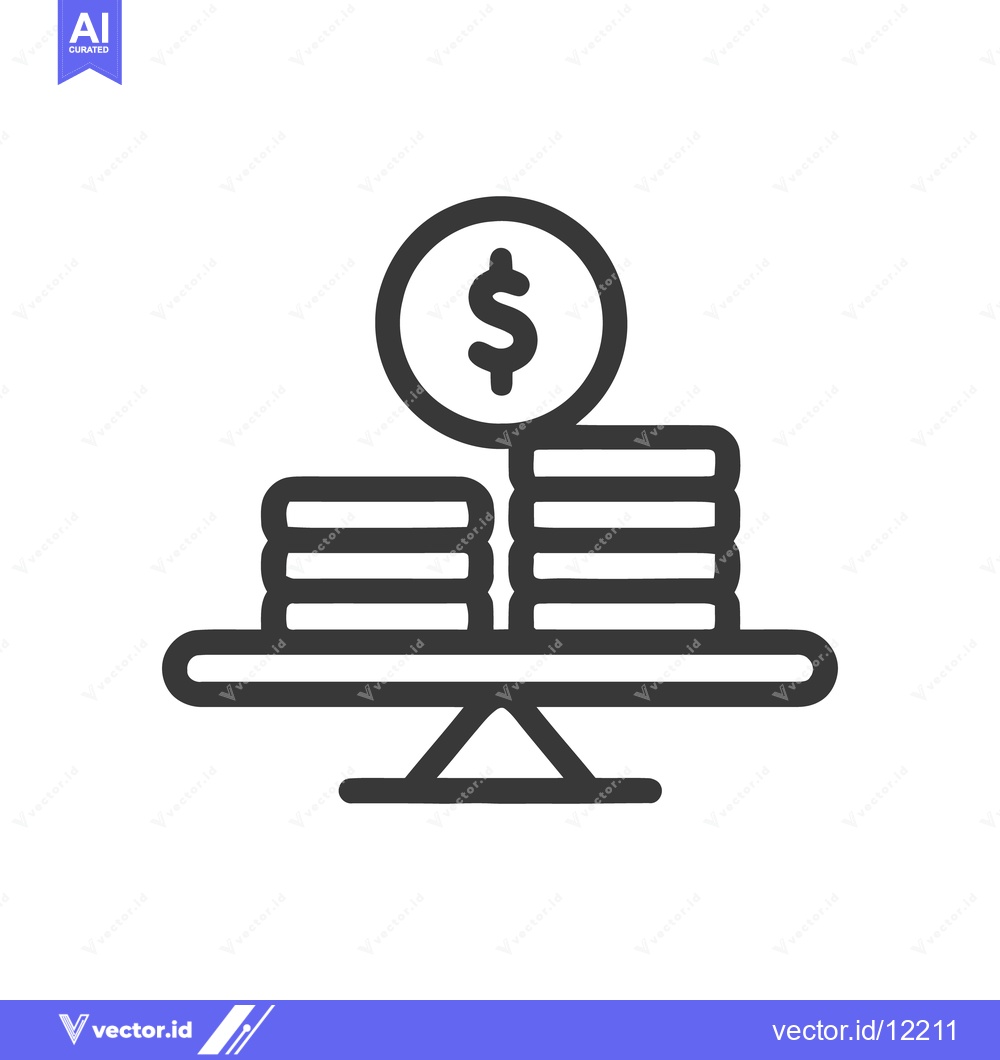 Premium Vector of Balanced Finances: Dollar Coin and Stacks on Scales Icon