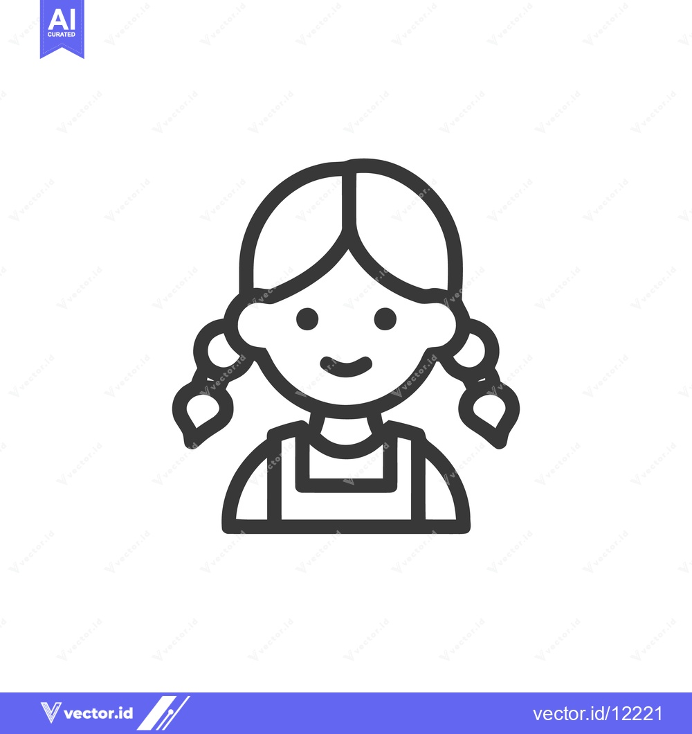 Premium Vector dari Minimalist Icon of a Smiling Girl with Braids and Dress
