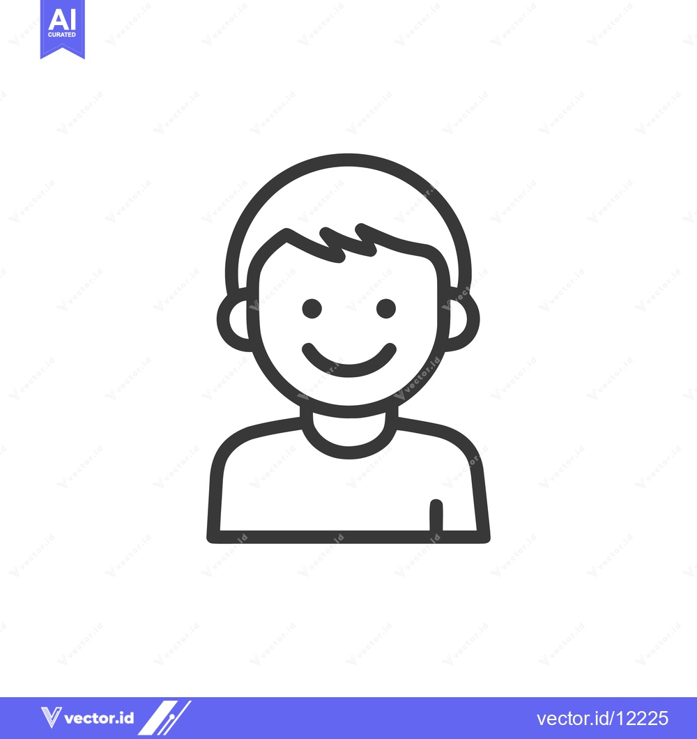 Premium Vector dari Smiling Boy Icon: Simple Line Art Portrait on White Background