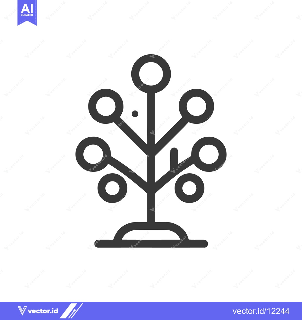Premium Vector dari Minimalist Tree Icon with Circular Fruit, Simple Line Art Design