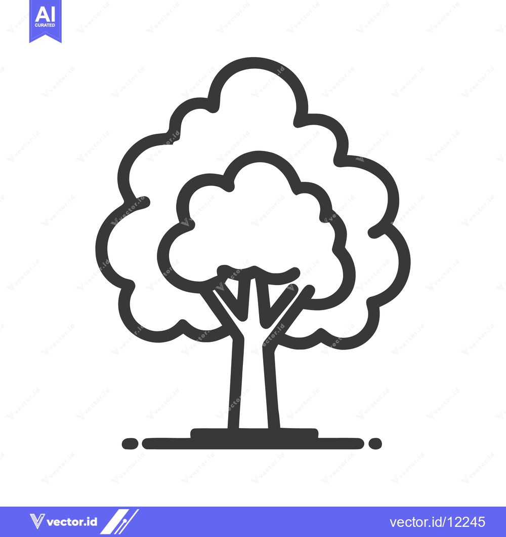 Premium Vector dari Stylized Tree Icon with Rounded Canopy and Thick Outline, Minimalist D