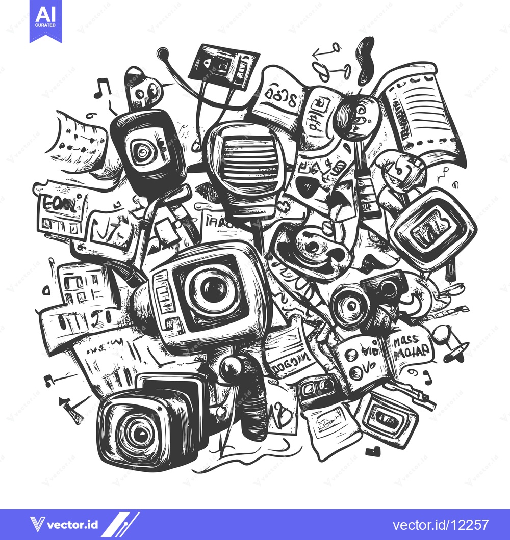 Premium Vector dari A chaotic arrangement of vintage audio and video recording devices