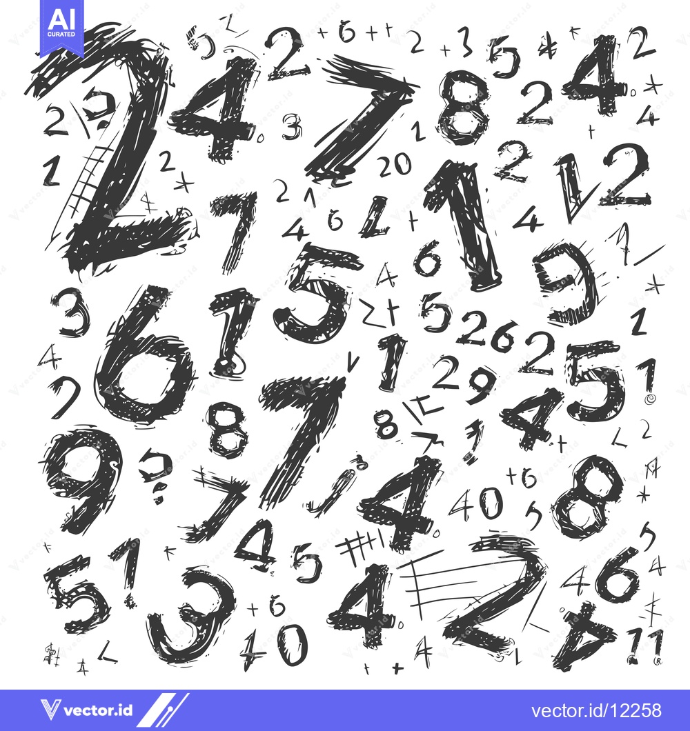 Premium Vector of A chaotic collection of hand-drawn numbers in black ink on a white bac