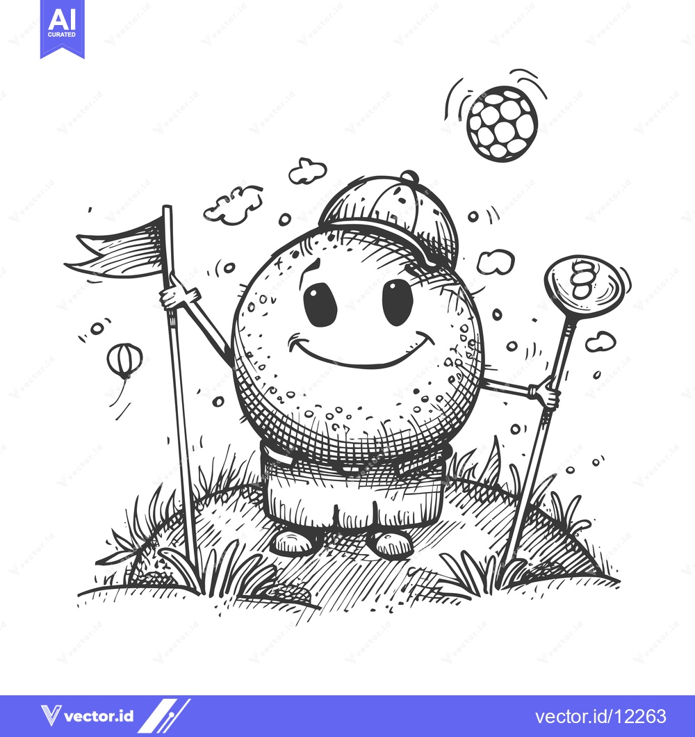 Premium Vector dari A Cheerful Cartoon Character Playing Golf