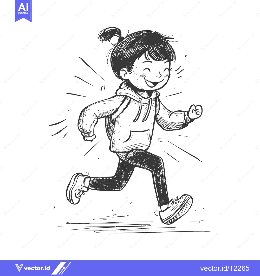 Premium Vector of A cheerful young girl with a backpack runs with a smile.