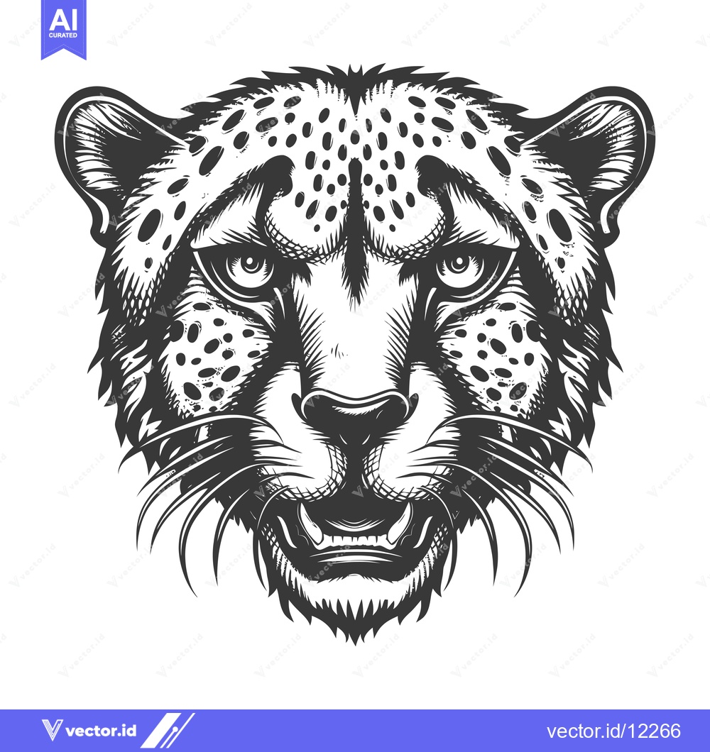 Premium Vector dari A Cheetah's Face with a Ferocious Expression in Black and White