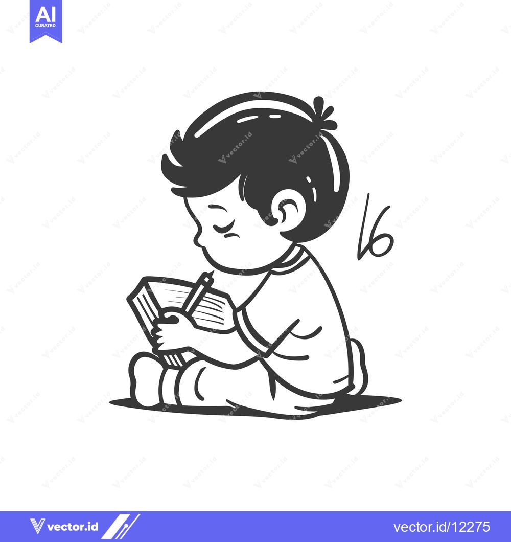 Premium Vector dari A Child Sitting and Writing in a Notebook
