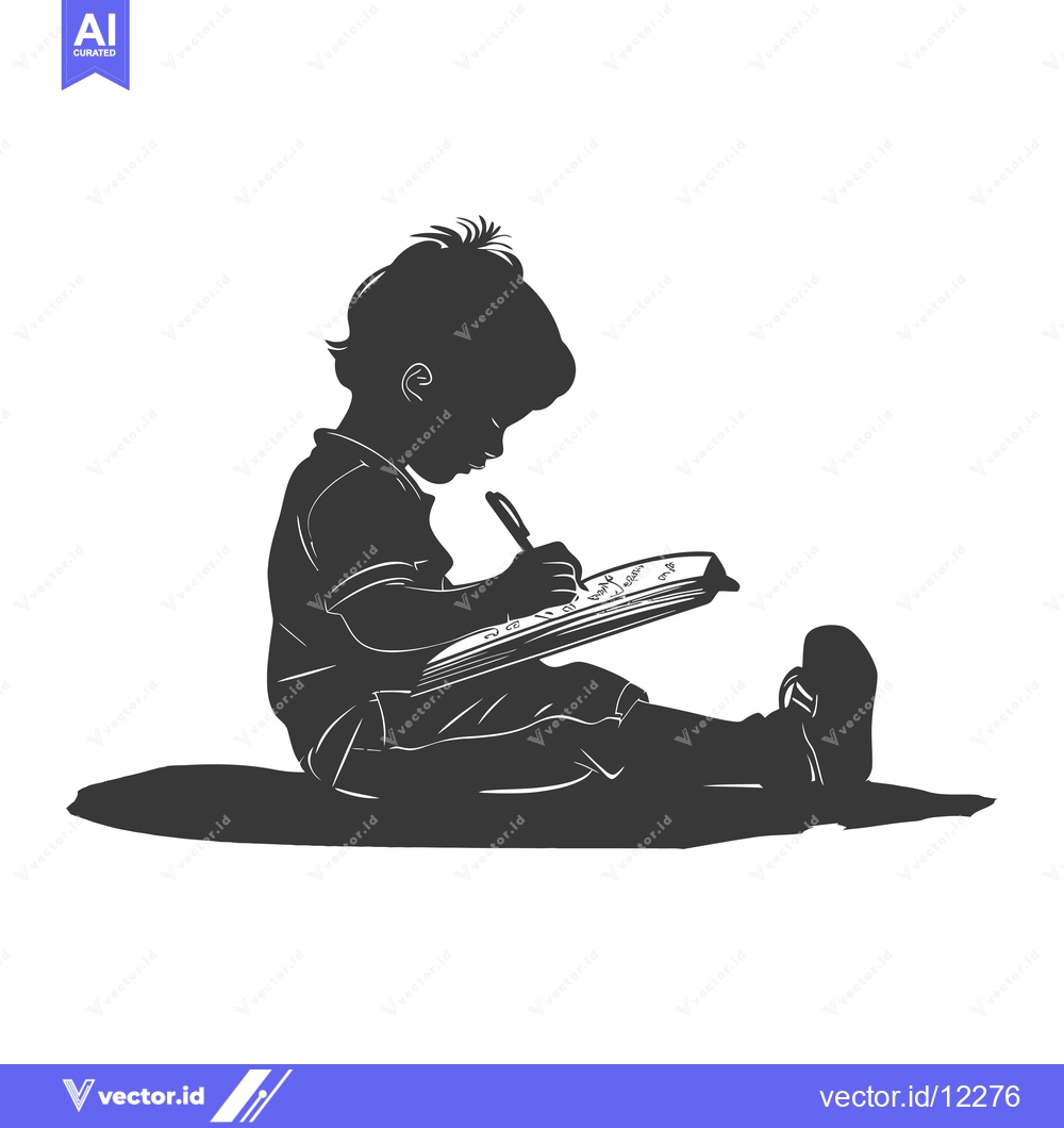 Premium Vector dari A child's silhouette writing in a book