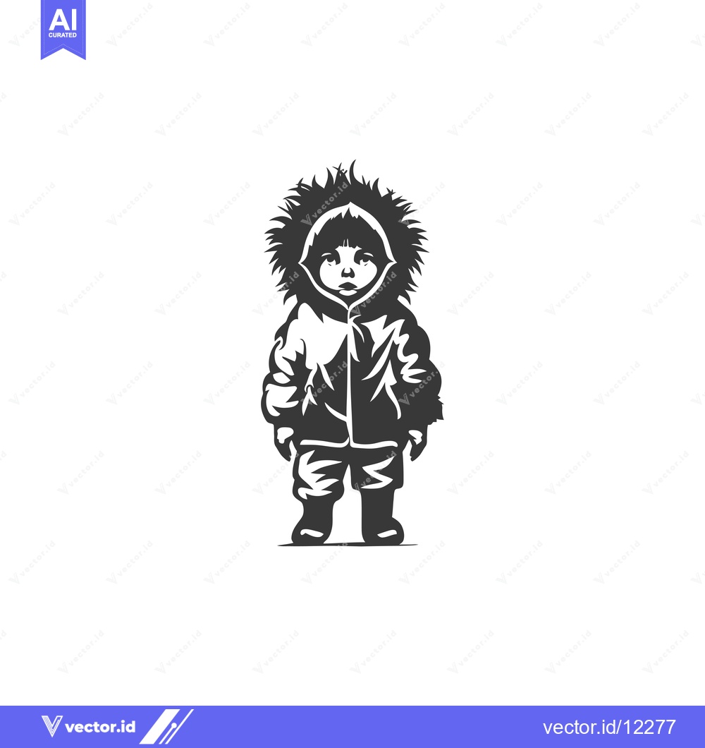 Premium Vector of A child wearing a furry hooded winter jacket