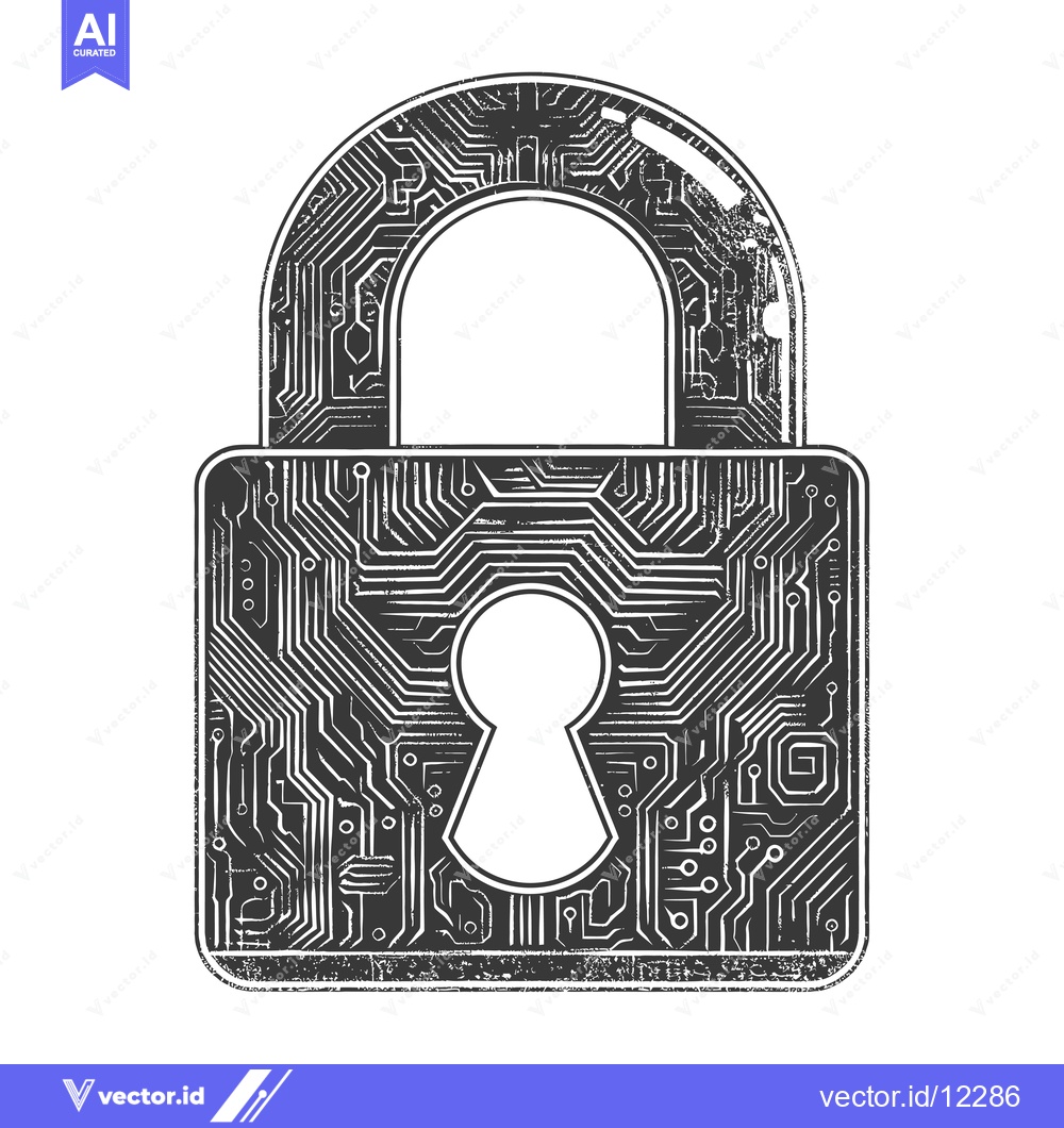 Premium Vector of A Circuit Board Shaped Padlock with a Keyhole