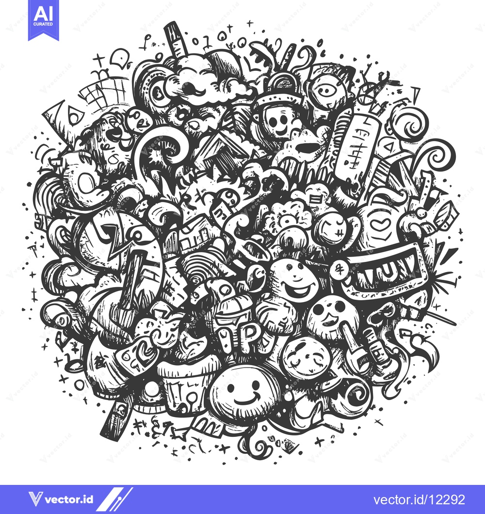 Premium Vector dari A Circular Composition of Hand-Drawn Doodles and Emojis