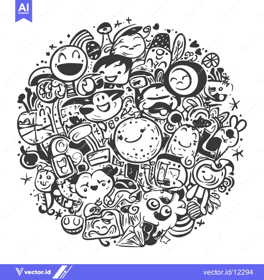 Premium Vector dari A Circular Doodle Pattern of Smiling Cartoon Characters