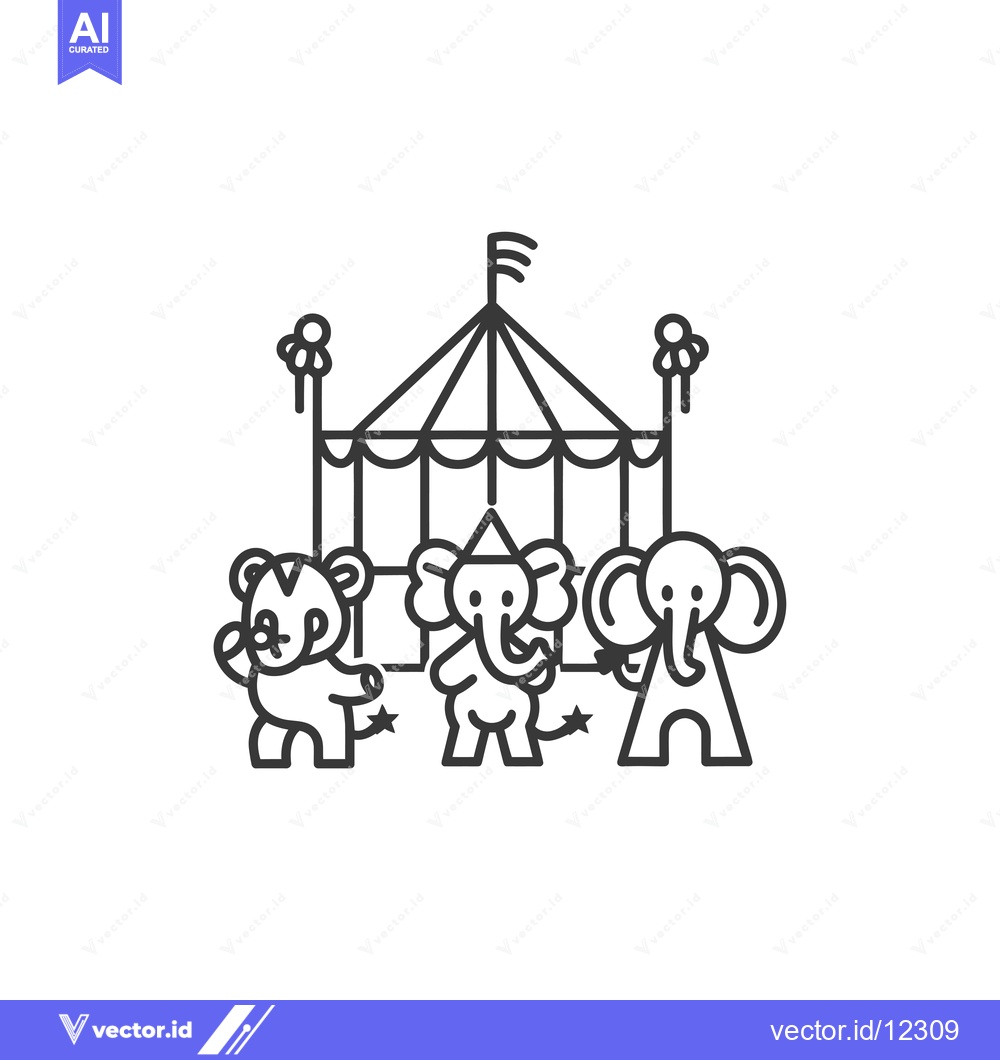 Premium Vector of A Circus Tent with a Tiger and Two Elephants
