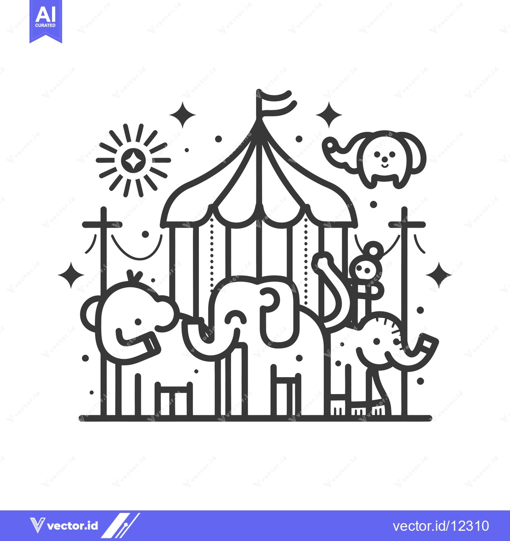 Premium Vector dari A Circus Tent with Three Elephants and a Sun