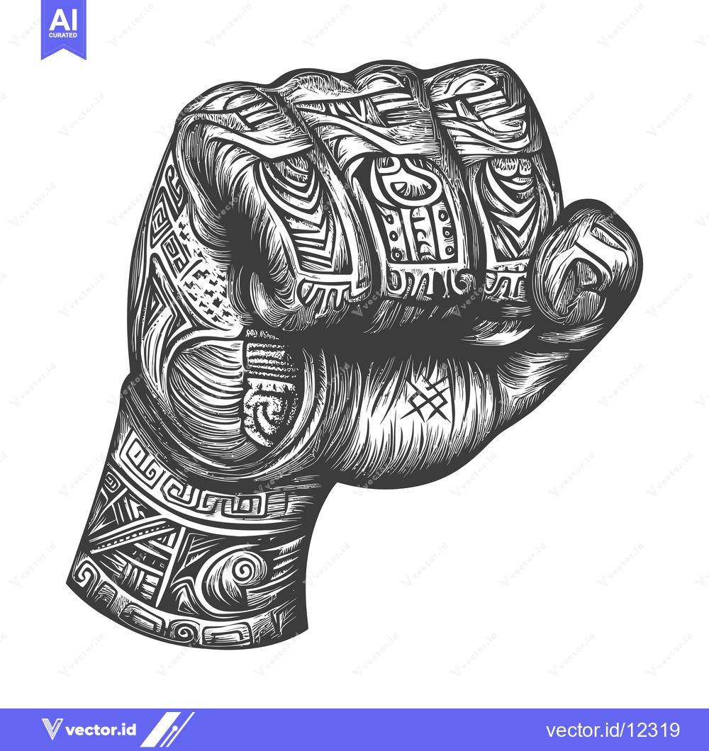 Premium Vector dari A Clenched Fist With Intricate Tribal Tattoo Design