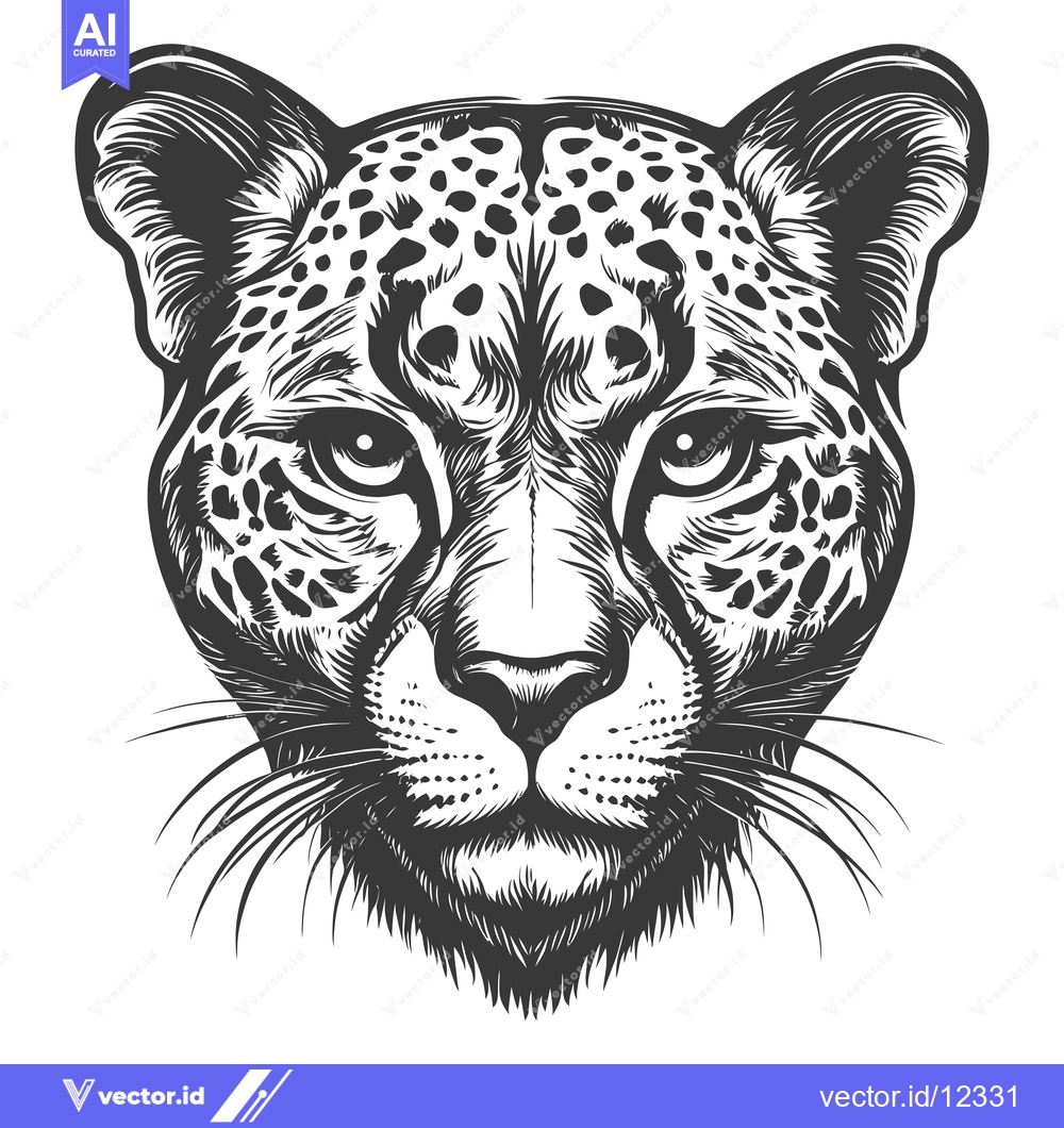 Premium Vector of A Close-Up Black and White Illustration of a Leopard's Head