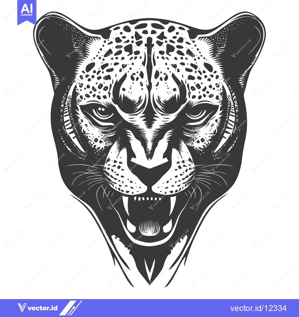 Premium Vector dari A Close-up Illustration of a Cheetah's Face, Roaring with Teeth and Fu