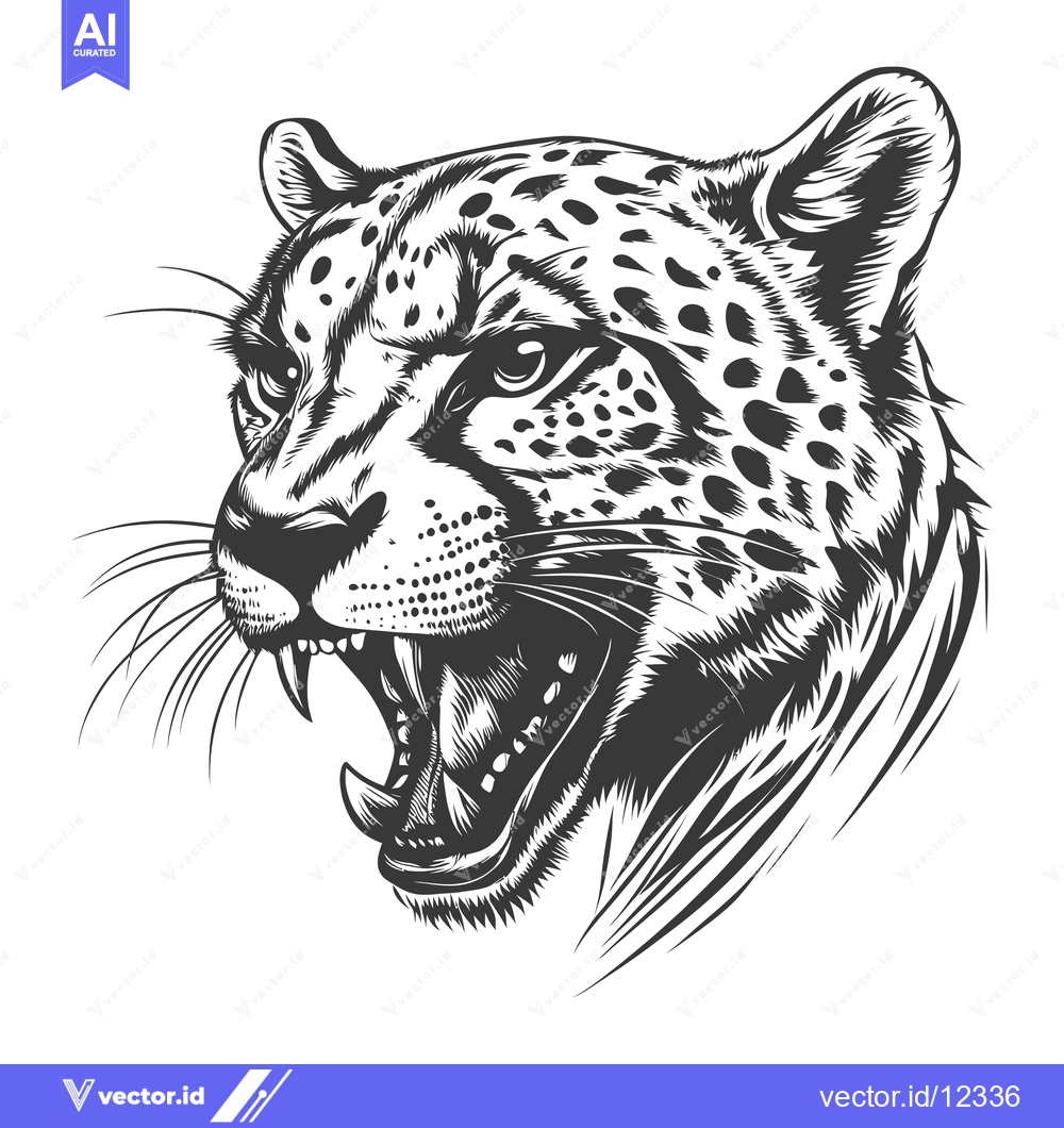 Premium Vector of A Close-Up Illustration of a Growling Cheetah's Head