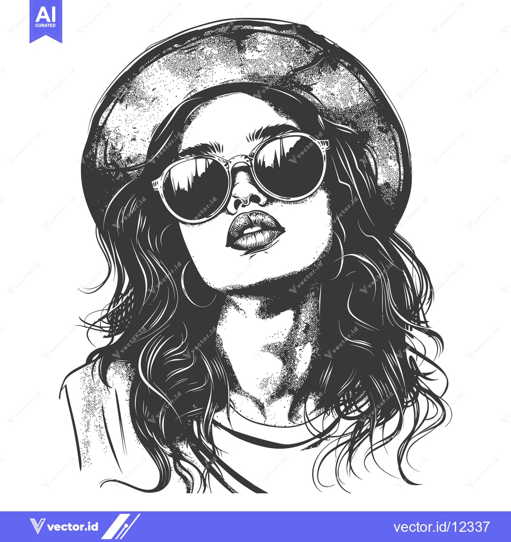 Premium Vector of A Close-Up Illustration of a Woman Wearing Sunglasses and a Hat