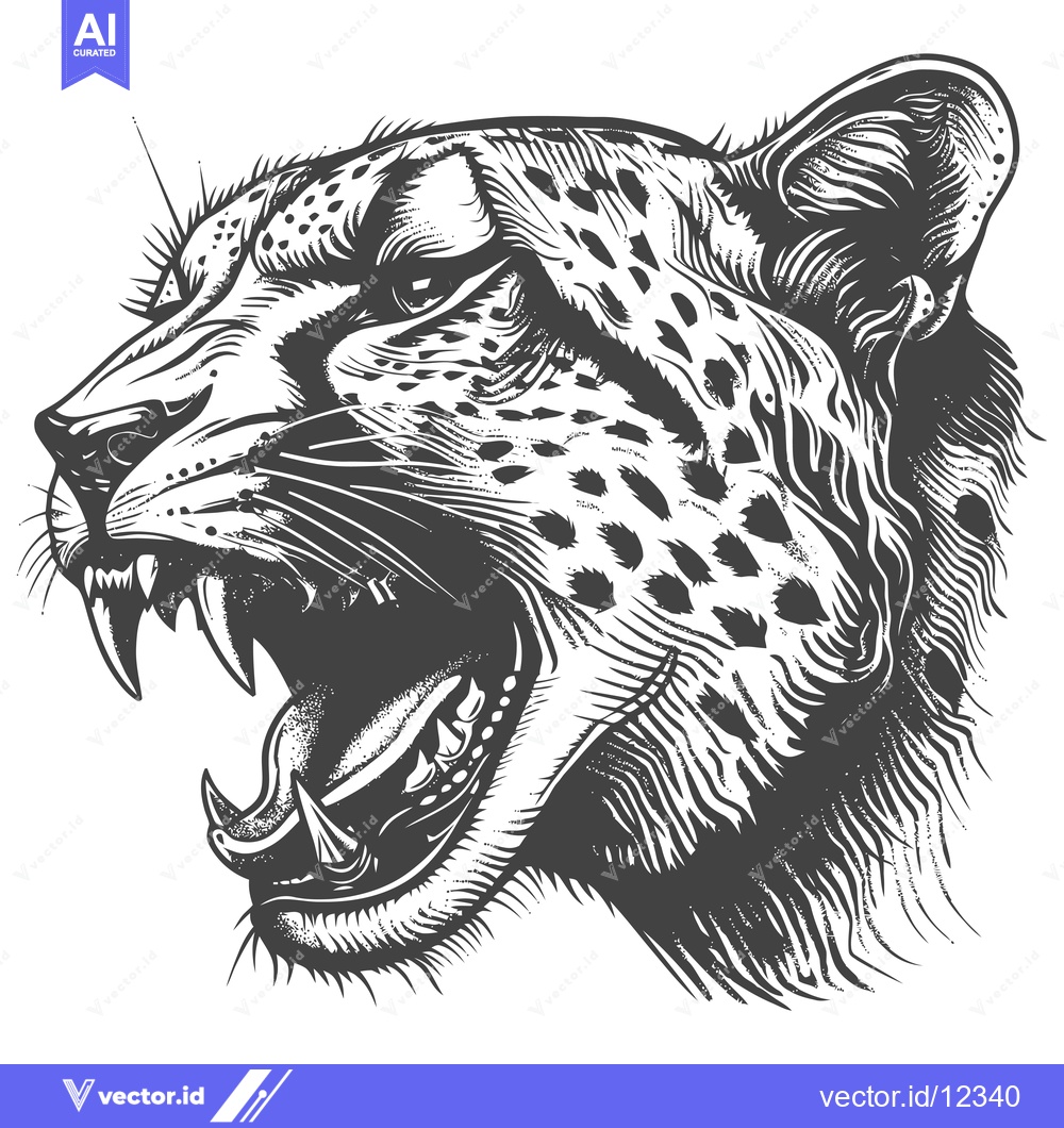 Premium Vector of A Close-Up of a Cheetah's Profile with its Mouth Open