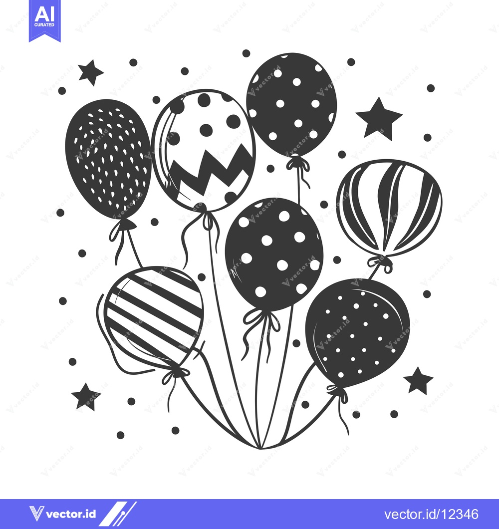 Premium Vector dari A cluster of black and white balloons with stars